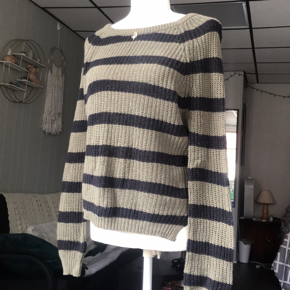 Adam Levine Black and Green Striped Sweater